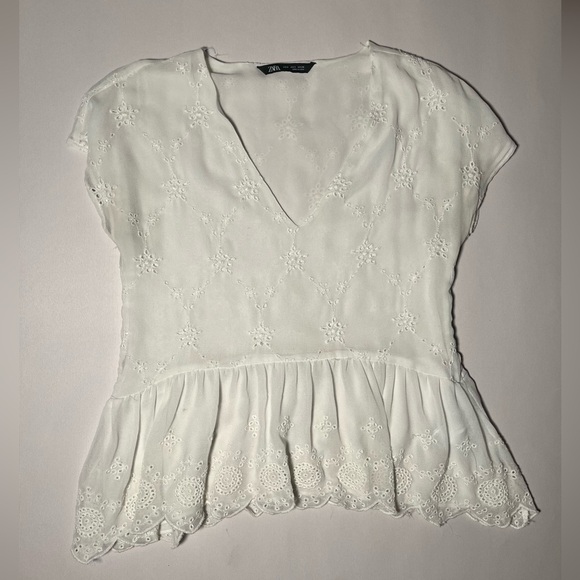 ZARA WHITE EMBROIDERED BLOUSE - Picture 1 of 3